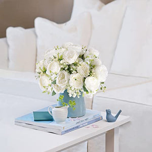 Artificial Peonies Silk Flowers, White Faux Peony Bouquet 4 Bundles Florals Arrangements Decor for Farmhouse Home Boho Wedding Table Centerpiece, Fake Plastic Flowers Bulk Vase Decoration (White)