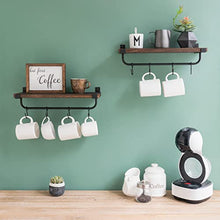 Mkono Mug Holder Wall Mounted Coffee Mug Rack Set of 2 Rustic Floating Shelf for Coffee Bar Accessories Wood Tea Cup Hooks Hanger for Organizing Cooking Utensils, Home Kitchen Decor, Brown