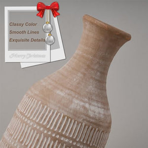 PORCER 11 Inch Ceramic Rustic Farmhouse Vase, Sand Glaze Finish Boho Vase, Pottery Decorative Flower Vase for Home Decor, Living Room, Entryway, Floor, Shelf, Christmas, New Year Gift - Beige
