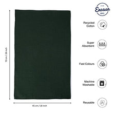 Encasa Homes Anti-Odour Waffle Kitchen Dish Towels, 28"x18" (4 Pc Set) Highly Absorbent, Tea Towels for Cleaning & Quick Drying, Cotton - Dark Green