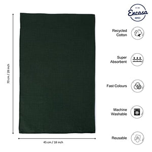 Encasa Homes Anti-Odour Waffle Kitchen Dish Towels, 28"x18" (4 Pc Set) Highly Absorbent, Tea Towels for Cleaning & Quick Drying, Cotton - Dark Green