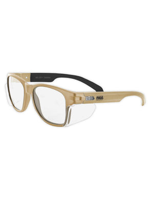 MAGID Gemstone Y50 Performance Anti-Fog Safety Glasses with Side Shields, Tan Frame/Clear Lens, Scratch-Resistant Polycarbonate Lenses, 1 Pair
