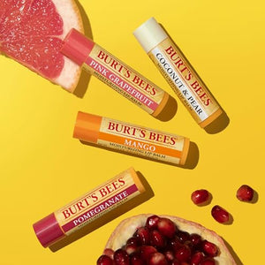 Burt's Bees Lip Balm Easter Basket Stuffers - Pink Grapefruit, Mango, Coconut & Pear, Pomegranate Pack, Lip Moisturizer With Beeswax, Tint-Free, Natural Conditioning Lip Treatment, 4 Tubes, 0.15 oz.