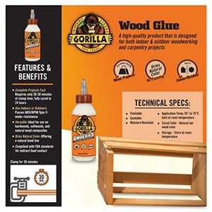 Gorilla Wood Glue, 8 Ounce Bottle, Natural Wood Color, (Pack of 1)