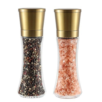 VEVOK CHEF Gold Salt and Pepper Grinder Mill Set Stainless Steel Pepper Shaker Adjustable Ceramic Coarseness Salt Grinder Black Pepper Spice Grinder Mill
