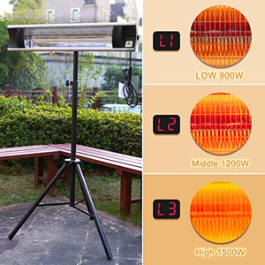 Outdoor Heater for Patio Electric Heaters for Indoor Use Outdoor Infrared Heater Wall Mount Heaters with Tripod Stand 1500W 24H Timer Remote Control (Silver)