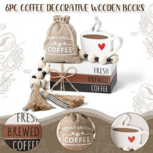 6 PCS Coffee Bar Decor Mini Coffee Bar Accessories Coffee Bar Sign Coffee Tiered Tray Decor Coffee Wooden Book Stacks Rustic Farmhouse Coffee Table Sign