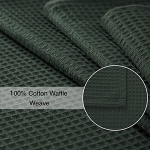 Encasa Homes Anti-Odour Waffle Kitchen Dish Towels, 28"x18" (4 Pc Set) Highly Absorbent, Tea Towels for Cleaning & Quick Drying, Cotton - Dark Green