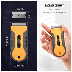 Razor Blade Scraper, 2 Pcs Plastic Retractable Razor Scraper with 40 Pcs Steel Scraper Blades for Glass Cooktop Windows