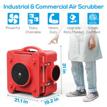 CADPXS 550CFM Air Scrubber HEPA Air Filtration System, Commercial Air Scrubber for Damage Restoration, Stackable Negative Air Machine with Daisy-Chain GFCI Duplex, Red