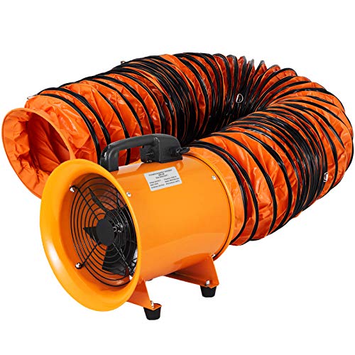 OrangeA Utility Blower Fan 8 inch Portable Ventilator High Velocity Utility Blower Mighty Mini Low Noise with 5M Duct Hose (8 inch Fan with 5M Hose)