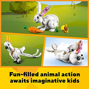 LEGO Creator 3 in 1 White Rabbit Animal Toy Building Set, Easter Gift for Kids Ages 8+, Build an Easter Bunny, a Seal or a Parrot Figure, Creative Play Easter Basket Stuffer for Boys and Girls, 31133