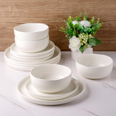 AmorArc Stoneware Dinnerware Sets, Wavy Rim Ceramic Plates and Bowls Sets, Highly Chip and Crack Resistant | Dishwasher & Microwave & Oven Safe Dishes set, Service for 4 (12pc)