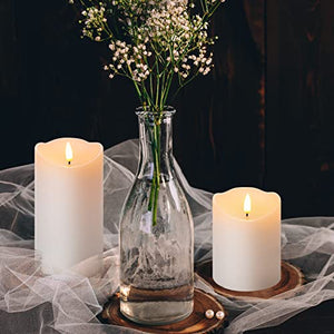 Girimax White Flameless Pillar Candles with Remote, Real Wax Flickering Battery Operated LED Candles Φ 3" H 4" 5" 6"