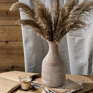 PORCER 11 Inch Ceramic Rustic Farmhouse Vase, Sand Glaze Finish Boho Vase, Pottery Decorative Flower Vase for Home Decor, Living Room, Entryway, Floor, Shelf, Christmas, New Year Gift - Beige