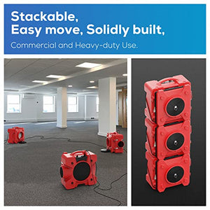 CADPXS 550CFM Air Scrubber HEPA Air Filtration System, Commercial Air Scrubber for Damage Restoration, Stackable Negative Air Machine with Daisy-Chain GFCI Duplex, Red