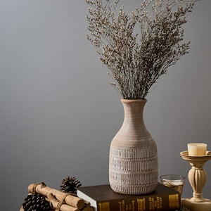 PORCER 11 Inch Ceramic Rustic Farmhouse Vase, Sand Glaze Finish Boho Vase, Pottery Decorative Flower Vase for Home Decor, Living Room, Entryway, Floor, Shelf, Christmas, New Year Gift - Beige