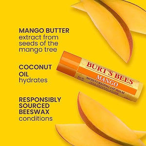Burt's Bees Lip Balm Easter Basket Stuffers - Pink Grapefruit, Mango, Coconut & Pear, Pomegranate Pack, Lip Moisturizer With Beeswax, Tint-Free, Natural Conditioning Lip Treatment, 4 Tubes, 0.15 oz.
