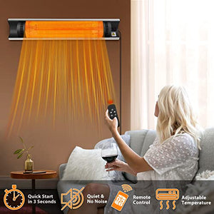 Outdoor Heater for Patio Electric Heaters for Indoor Use Outdoor Infrared Heater Wall Mount Heaters with Tripod Stand 1500W 24H Timer Remote Control (Silver)