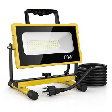 Olafus 50W LED Work Light, 5000LM, 2 Brightness Modes, IP65 Waterproof, Adjustable Stand, for Construction, Garage, Workshop