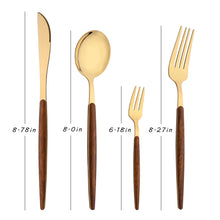 Uniturcky 16-Piece Silverware Set with Cake Fork, Gold Stainless Steel Flatware Cutlery Set, Eating Utensils Set with Wooden effect Handle, Include Knife Fork Spoon, Mirror Polished, Dishwasher Safe