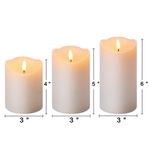 Eywamage White Flameless Pillar Candles with Remote, Flickering Realistic LED Wax Candles Battery Operated Christmas Decor, D 3" H 4" 5" 6"