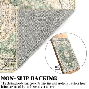 MUJOO Hallway Runner Rug 2'x8' Green Long Rug Runners Boho Machine Washable Non Slip Carpet for Entryway Kitchen Bathroom Bedside Retro Soft Low-Pile Blossom