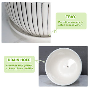 Hlukana Ceramic Plant Pots Set of 3, 6.75/5.6/4.2 inch Planters with Drainage Holes and Saucer, Flower Pots Outdoor Indoor, Modern Decorative Planters for House Plants Garden Planters Succulent Pots
