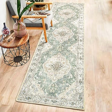 MUJOO Hallway Runner Rug 2'x8' Green Long Rug Runners Boho Machine Washable Non Slip Carpet for Entryway Kitchen Bathroom Bedside Retro Soft Low-Pile Blossom