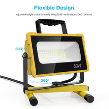 Olafus 50W LED Work Light, 5000LM, 2 Brightness Modes, IP65 Waterproof, Adjustable Stand, for Construction, Garage, Workshop