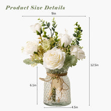 YJ Fake Flowers with Vase, Silk Roses Artificial Flowers in Vase, Faux Flower Arrangement with Vase Suitable for Home Office Decoration, Dining Table Centerpiece(White)