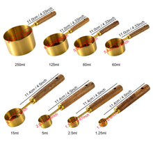 Uniturcky Gold Measuring Cups Set of 4, Stainless Steel Measuring Cups with Natural Wood Handle, Stackable Measuring Cups with Metric & US Measurements, Baking Tools, 60ml, 80ml, 125ml, 125ml