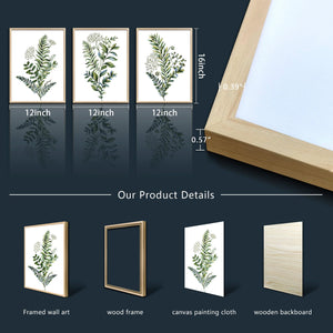 Natural Wood Frame 3 Pieces Framed Wall Art For Living Room Bathroom Wall Decorations Kitchen Wall Decor Canvas Print Decor Modern Simple Bedroom Home Decoration Green Leaves Poster Wall Paintings