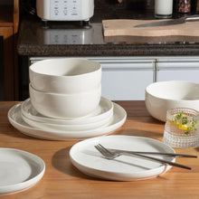 AmorArc Stoneware Dinnerware Sets, Wavy Rim Ceramic Plates and Bowls Sets, Highly Chip and Crack Resistant | Dishwasher & Microwave & Oven Safe Dishes set, Service for 4 (12pc)