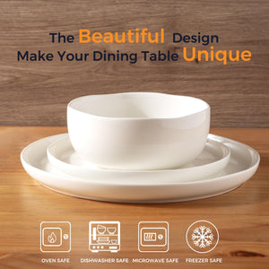 AmorArc Stoneware Dinnerware Sets, Wavy Rim Ceramic Plates and Bowls Sets, Highly Chip and Crack Resistant | Dishwasher & Microwave & Oven Safe Dishes set, Service for 4 (12pc)