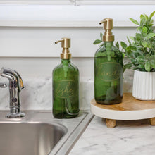Darware Green Glass Soap Dispensers (2-Pack, Gold Metal Pumps, 16-Ounce); Decorative Pump Bottles for Kitchen and Bathroom