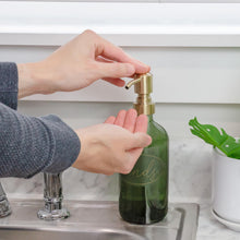 Darware Green Glass Soap Dispensers (2-Pack, Gold Metal Pumps, 16-Ounce); Decorative Pump Bottles for Kitchen and Bathroom