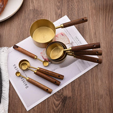 Uniturcky Gold Measuring Cups Set of 4, Stainless Steel Measuring Cups with Natural Wood Handle, Stackable Measuring Cups with Metric & US Measurements, Baking Tools, 60ml, 80ml, 125ml, 125ml