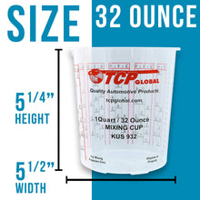 Custom Shop Pack Of 12 each 32 Ounce Paint Mix Cups with calibrated mixing ratios on side of cup