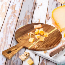 Acacia Wood Cutting Board with Handle Wooden Chopping Board Round Paddle Cutting Board for Meat Bread Serving Board Charcuterie Boards Chopping Blocks Circular Circle Carving Cutting Board