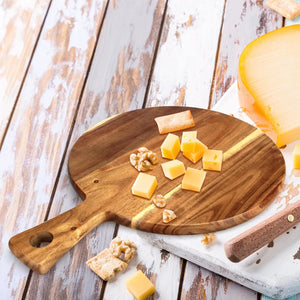 Acacia Wood Cutting Board with Handle Wooden Chopping Board Round Paddle Cutting Board for Meat Bread Serving Board Charcuterie Boards Chopping Blocks Circular Circle Carving Cutting Board