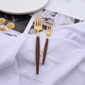 Uniturcky 16-Piece Silverware Set with Cake Fork, Gold Stainless Steel Flatware Cutlery Set, Eating Utensils Set with Wooden effect Handle, Include Knife Fork Spoon, Mirror Polished, Dishwasher Safe