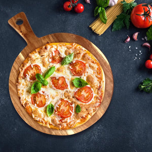 Acacia Wood Cutting Board with Handle Wooden Chopping Board Round Paddle Cutting Board for Meat Bread Serving Board Charcuterie Boards Chopping Blocks Circular Circle Carving Cutting Board