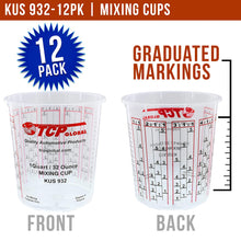 Custom Shop Pack Of 12 each 32 Ounce Paint Mix Cups with calibrated mixing ratios on side of cup