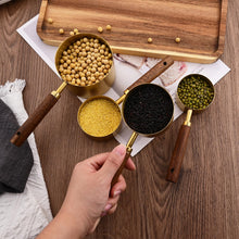 Uniturcky Gold Measuring Cups Set of 4, Stainless Steel Measuring Cups with Natural Wood Handle, Stackable Measuring Cups with Metric & US Measurements, Baking Tools, 60ml, 80ml, 125ml, 125ml