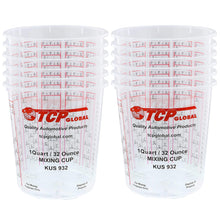 Custom Shop Pack Of 12 each 32 Ounce Paint Mix Cups with calibrated mixing ratios on side of cup