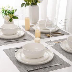 AmorArc Stoneware Dinnerware Sets, Wavy Rim Ceramic Plates and Bowls Sets, Highly Chip and Crack Resistant | Dishwasher & Microwave & Oven Safe Dishes set, Service for 4 (12pc)