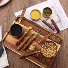 Uniturcky Gold Measuring Cups Set of 4, Stainless Steel Measuring Cups with Natural Wood Handle, Stackable Measuring Cups with Metric & US Measurements, Baking Tools, 60ml, 80ml, 125ml, 125ml