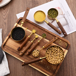 Uniturcky Gold Measuring Cups Set of 4, Stainless Steel Measuring Cups with Natural Wood Handle, Stackable Measuring Cups with Metric & US Measurements, Baking Tools, 60ml, 80ml, 125ml, 125ml