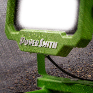 PowerSmith PWL110S 1080 Lumen LED Weatherproof Tiltable Portable Work Light with Large Adjustable Metal Hook, 360° Tilt, Metal Stand, Impact-Resistant Glass Lens, and 5' Power Cord , Green